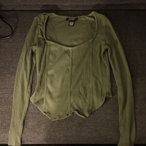 Olive Long Sleeve Ribbed Top